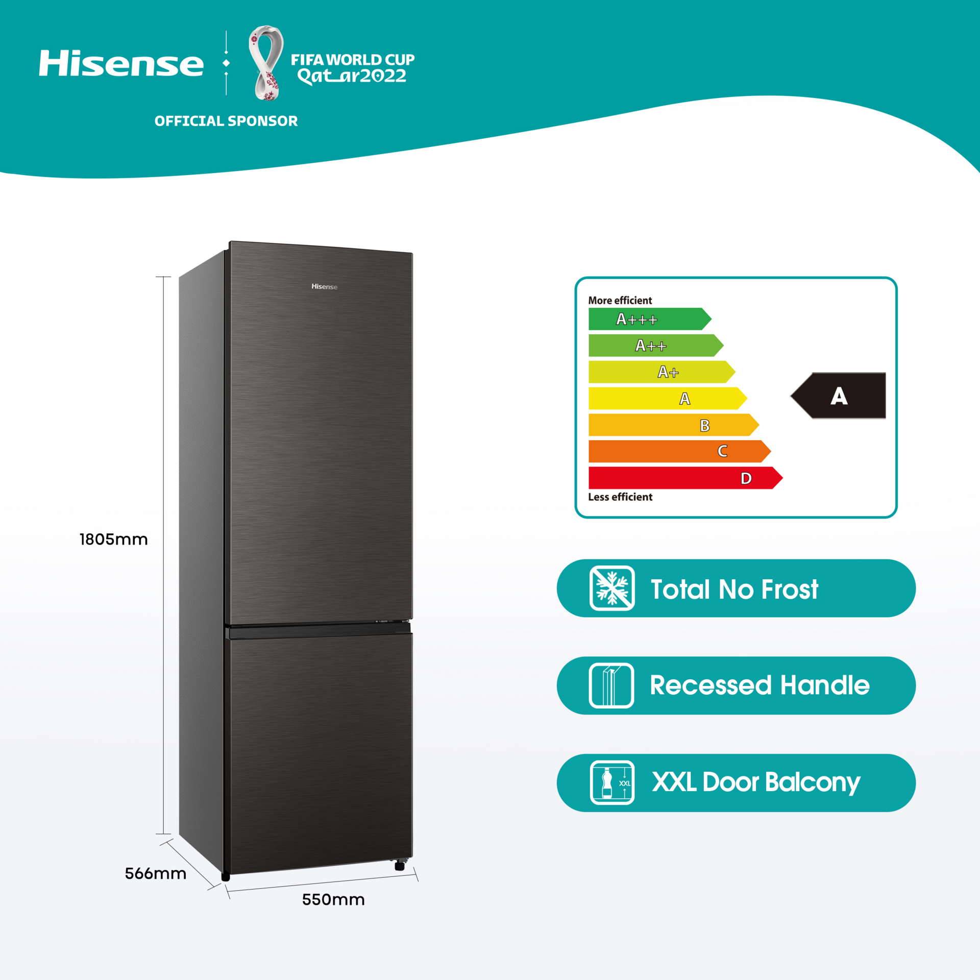 Hisense 264L Bottom Freezer Fridge Inox H370BIT