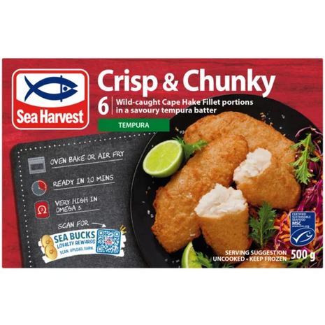 Sea Harvest Tempura Frozen Crisp & Chunky Hake Portions 500g (NEW)