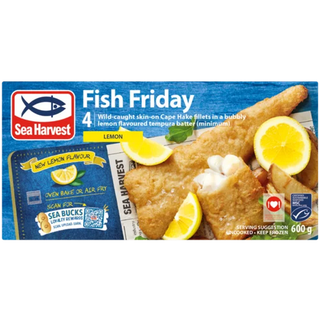 Sea Harvest Frozen Fish Friday Lemon Flavour Battered Hake Fillets 600g (NEW)