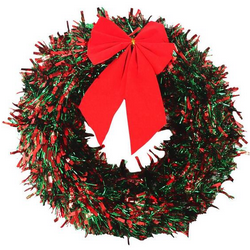 Santa's Trading 45CM Tinsel Wreath With Bow Green-Red TS1016W