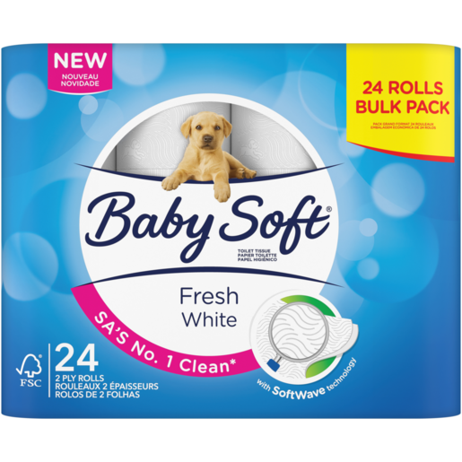 Baby Soft Fresh White 2 Ply Toilet Paper Rolls 24 Pack