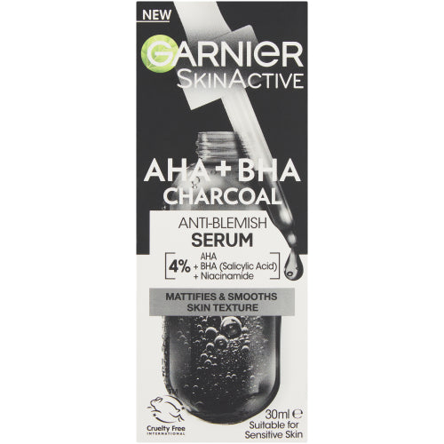 Garnier Pure Active AHA+BHA Charcoal Anti-Blemish Serum 30ml