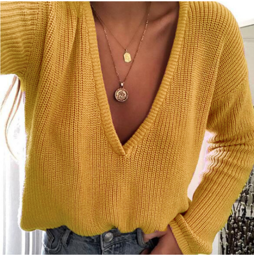 Deep V long sleeve sweater