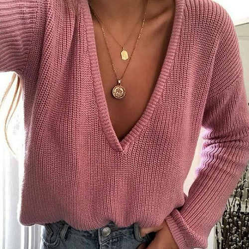 Deep V long sleeve sweater