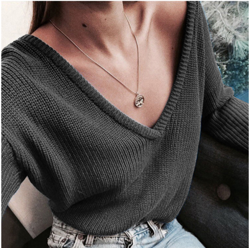 Deep V long sleeve sweater