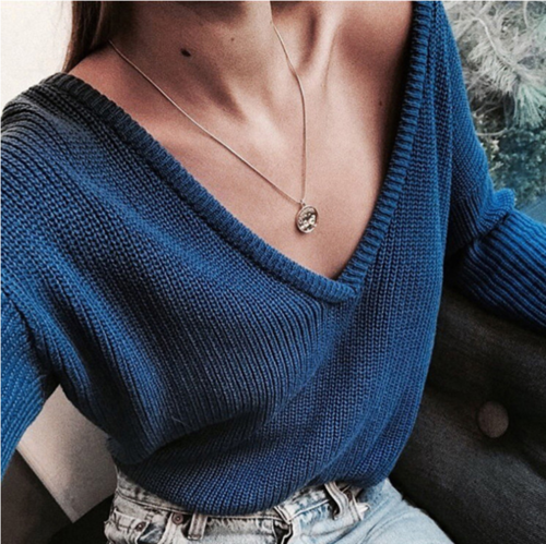 Deep V long sleeve sweater