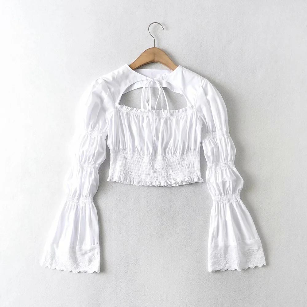 Lace Up White Cotton Blouse Tops Women Sexy Front Cut Crop Tops Summer