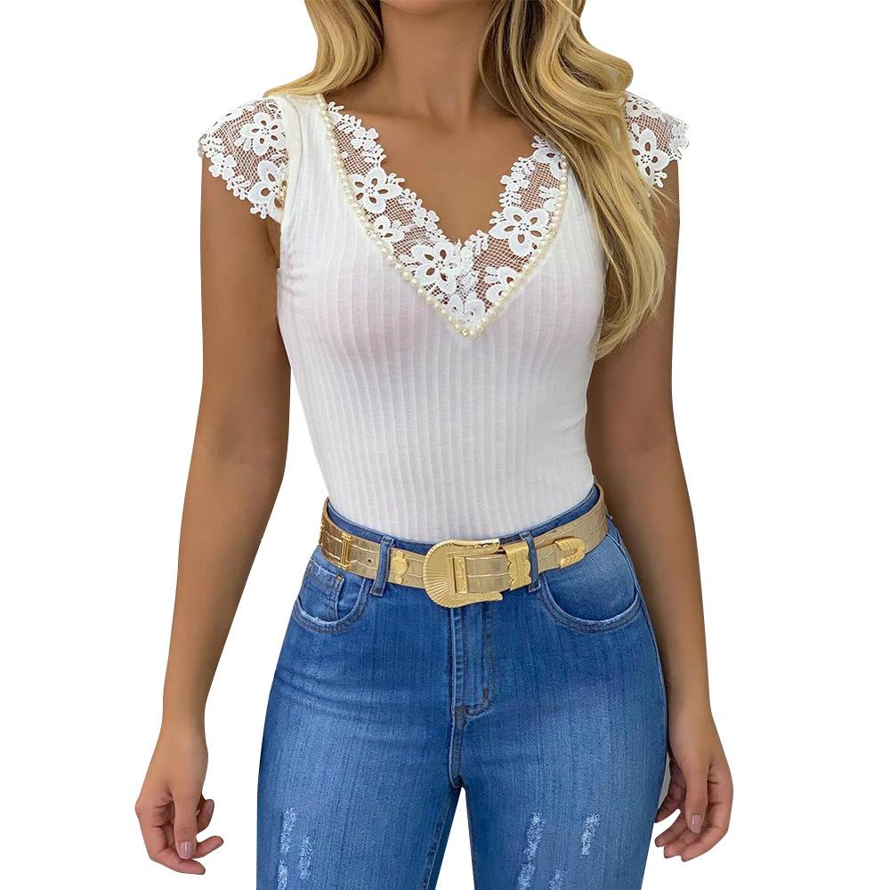 V-neck Lace Trimmed Blouse