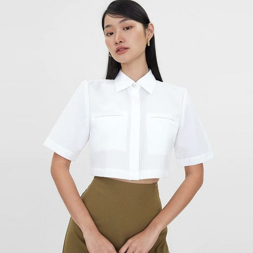 High Street Y2K Solid Pocket Crop Tops Short Sleeve