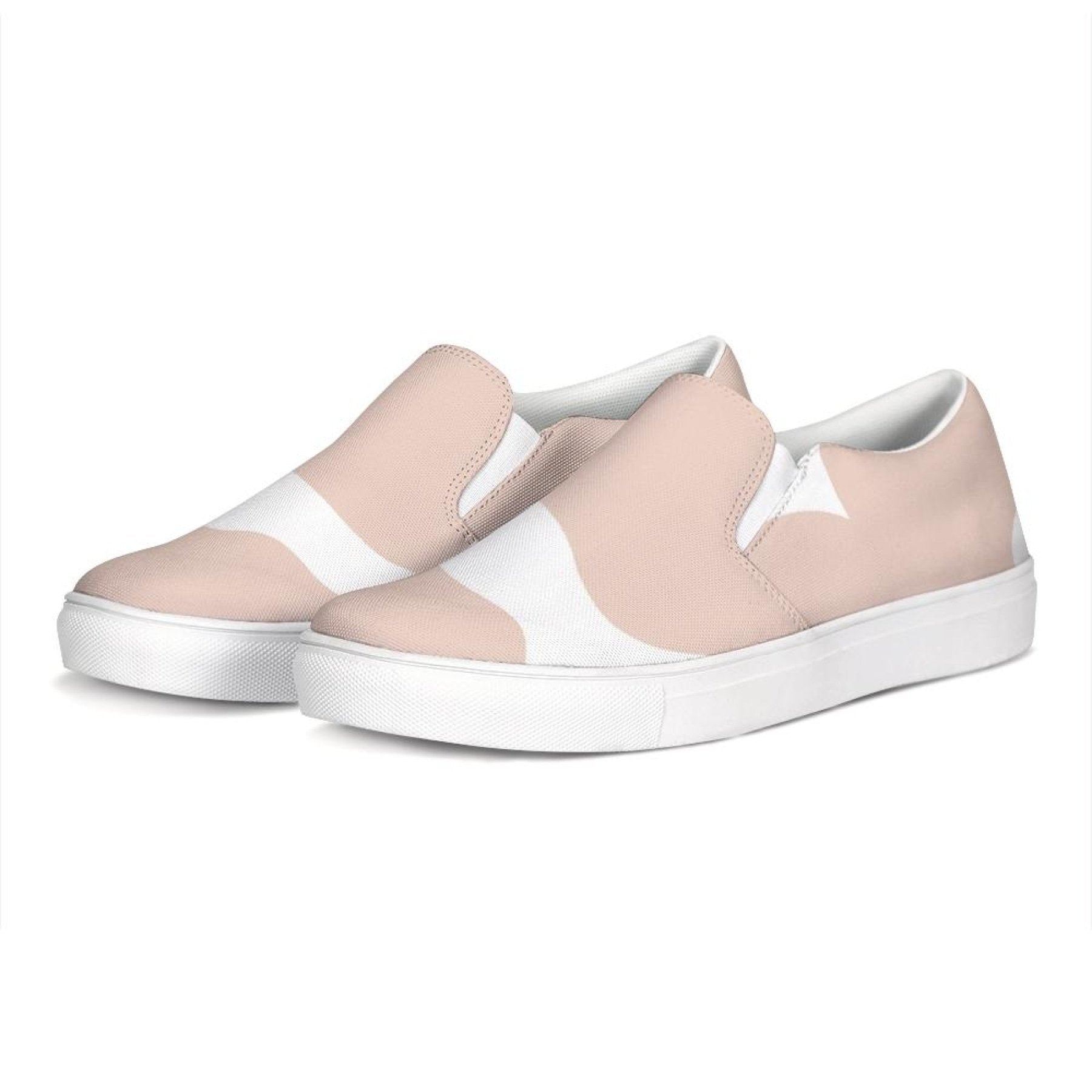 Womens Sneakers, Peach & White Low Top Slip-On Canvas Shoes